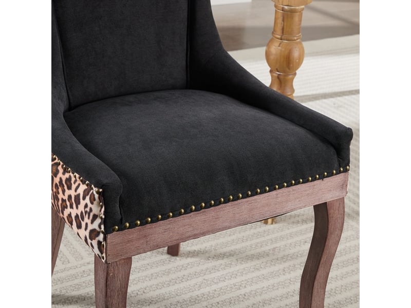  Lot de 2 chaises de salle à manger en tissu chenille imprimé léopard W3223P339298 - Conforama E