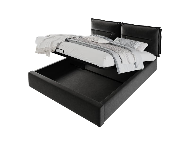  Lit double rembourré 140 x 200 cm avec coffre hydraulique et tête de lit réglable, velours noir, sommier à lattes Fay Lum - Conforama A
