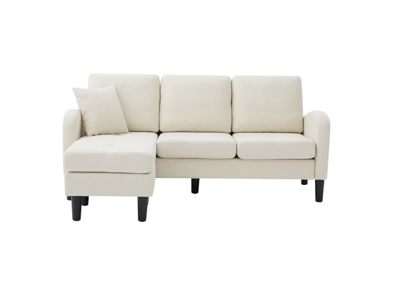  Canapé d'angle avec méridienne réversible, canapé 3 places beige clair en lin respirant, structure modulaire compacte 166x118x77 cm  - Conforama W