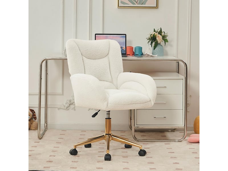  Chaise de bureau pivotante réglable tissu teddy blanc base dorée 64 x 62 x 92.5 cm W2087P371364 - Conforama B