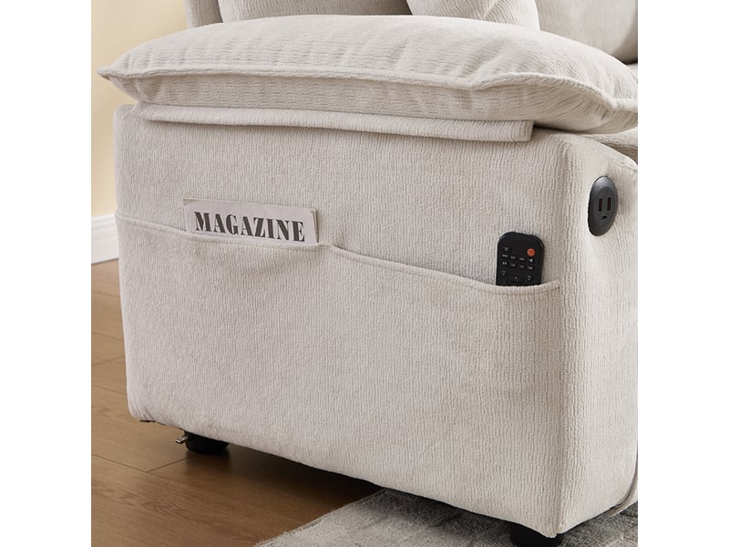 Fauteuil de salon avec coussins tête et lombaires - assise rembourrée, chenille - blanc 69×54×59 cm - Conforama E