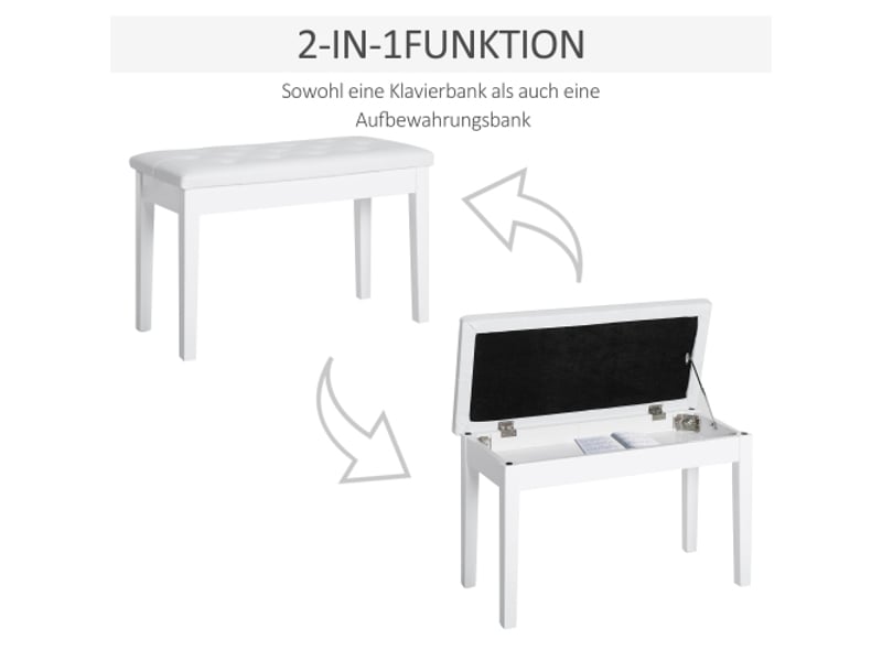  Banquette de piano style campagne avec rangement, bois d’hévéa, similicuir blanc, 76 x 36 x 50 cm  - Conforama B