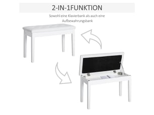 Banquette de piano style campagne avec rangement, bois d’hévéa, similicuir blanc, 76 x 36 x 50 cm