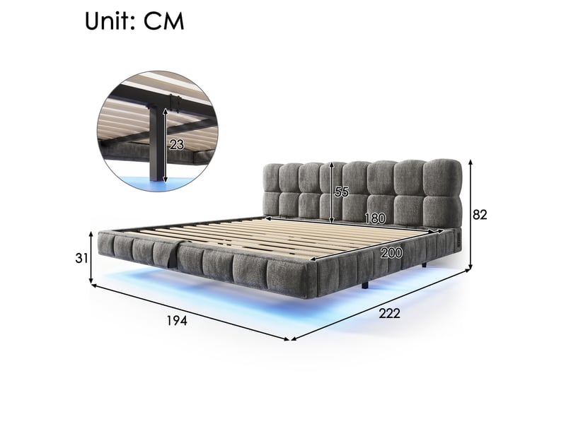  Lit coffre 180x200 cm led bois gris sans matelas  - Conforama E