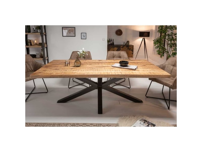 Table solara 160 cm – plateau en bois de manguier verni et structure en métal noir – design industriel et charme unique - Conforama C