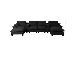 Canapé d'angle panoramique fixe <strong>BGSRYAO</strong> <strong></strong> 4 places Tissu noir avec coffre de rangement