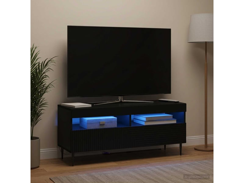  Meuble tv - banc tv - meuble de rangement led noir bois d'ingénierie  - Conforama D