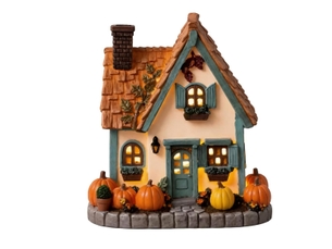Maison décorative lumineuse en résine, style vintage – modèle citrouille, led lumière chaude, alimentation par pile