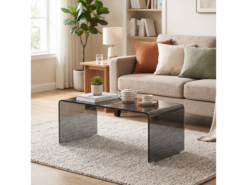  Table basse design contemporain dim. 80l x 45l x 35h cm verre trempé 10 mm fumé gris  - Conforama B