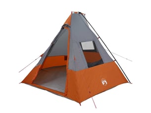 Tente tipi, tente de camping 6 personne imperméable gris et orange taffetas