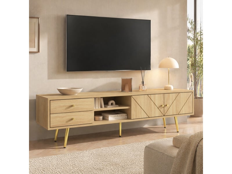  Meuble tv avec 2 portes, 2 tiroirs et 2 niches pour salon en mdf 160×36×42 cm bois  - Conforama B