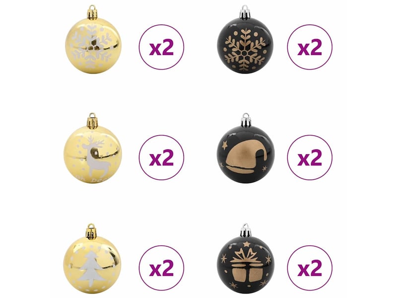  Ensemble de boules de noël 40 pcs noir et or ø 6 cm plastique  - Conforama D