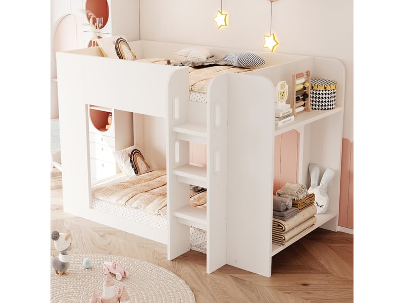  Lit mezzanine enfant 90 × 200 cm avec étagères doubles, échelle renforcée et espace ouvert, 230 × 106,8 × 120 cm  - Conforama B