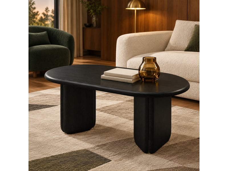  Table basse ovale 99x50x40 cm en mdf noir, charge maximale 40 kg  - Conforama B