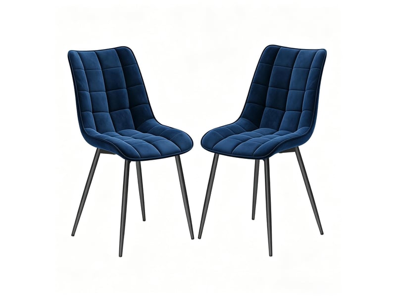Lot de 2 chaises de salle à manger design en velours bleu et métal - Conforama A