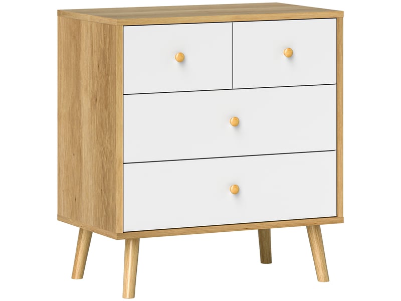  Commode à 4 tiroirs, finition élégante et grand espace de rangement, 60 x 35 x 65 cm, chêne et blanc  - Conforama A