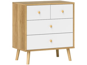 Commode à 4 tiroirs, finition élégante et grand espace de rangement, 60 x 35 x 65 cm, chêne et blanc