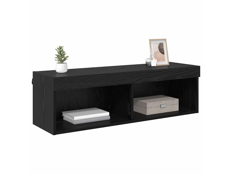  Meuble tv - banc tv - meuble de rangement mural 100 x 30 x 30 cm chêne noir bois d'ingénierie  - Conforama C