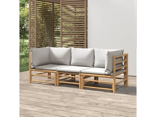 Salon de jardin 3 pcs avec coussins gris clair bambou