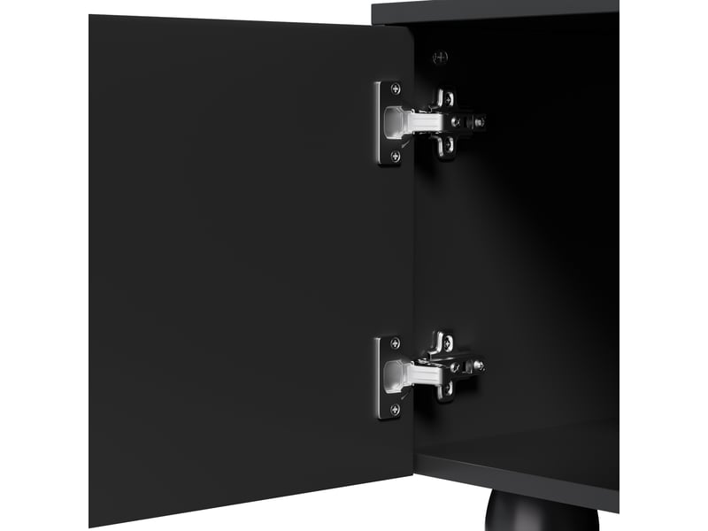  Meuble tv 180x40x42 cm avec 2 tiroirs, 4 portes et pieds en bois, design unique, meuble de salon, aggloméré, noir  - Conforama R