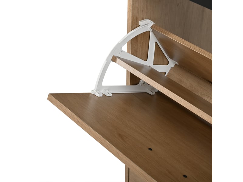  Meuble à chaussures 100×35×106 cm en mdf et panneaux de particules avec tiroir et portes abattantes bois naturel et noir chicfurn  - Conforama E