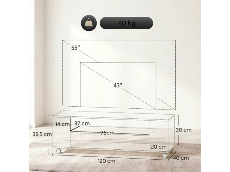  Meuble tv bas polyvalent avec roulettes — média moderne pour salon, armoire intégrée, rangement multifonction  - Conforama C