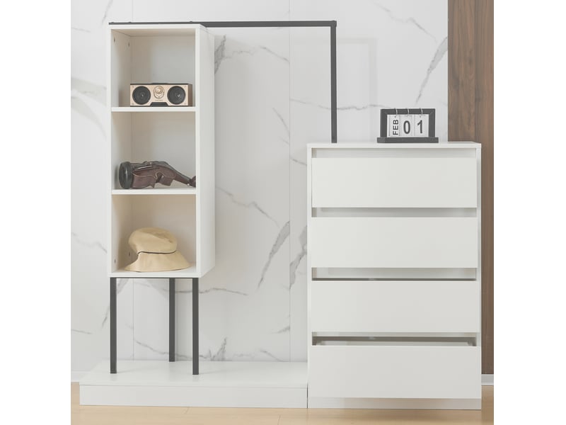  Dressing ouvert tcqpz 140 x 40 x 135 cm avec penderie 4 tiroirs 3 espaces ouverts blanc et noir  - Conforama D