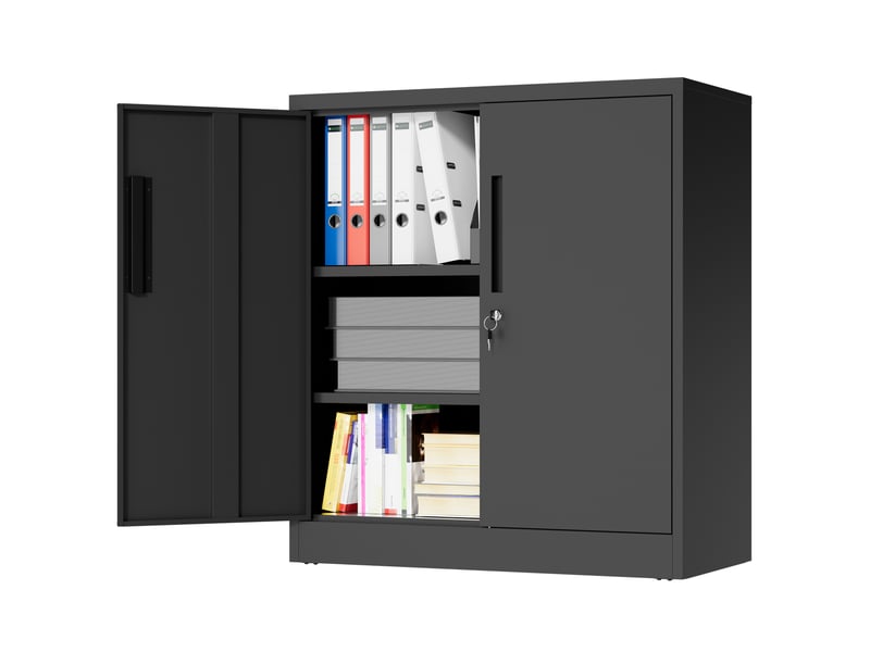  Armoire de rangement 80x40x90 cm noire en acier, 2 portes verrouillables pour bureau et garage  - Conforama A