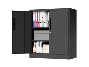 Armoire de rangement 80x40x90 cm noire en acier, 2 portes verrouillables pour bureau et garage