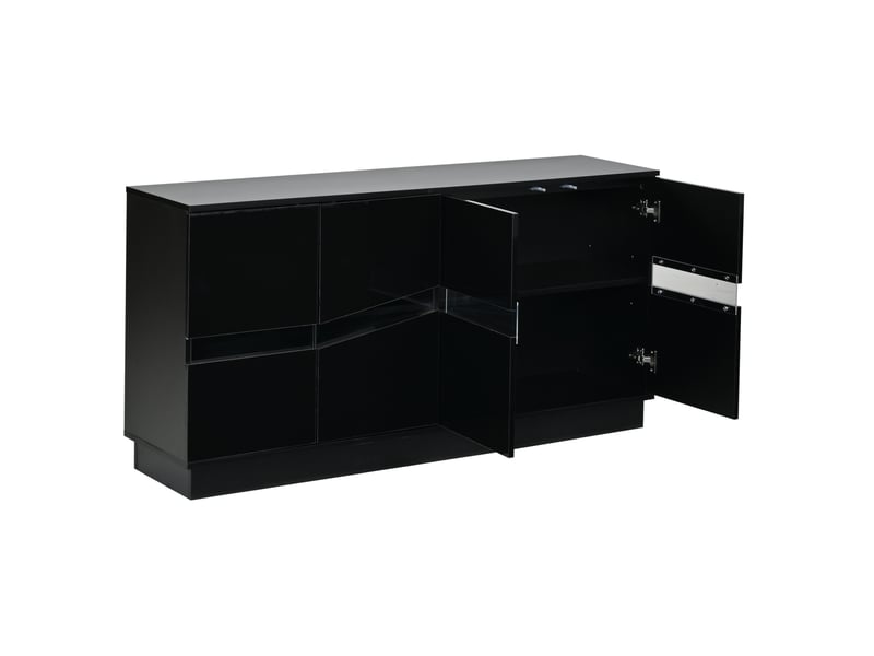  Buffet bas 4 portes avec led bluetooth 140x35x70 cm noir brillant  - Conforama D