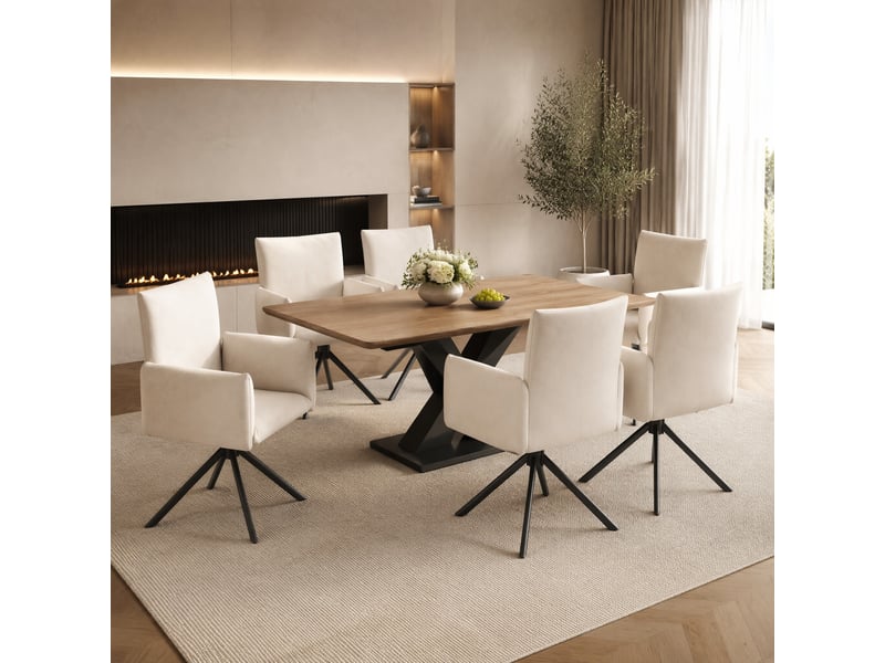  Lot de 6 fauteuils de salle à manger pivotants 360° en velours beige  - Conforama B