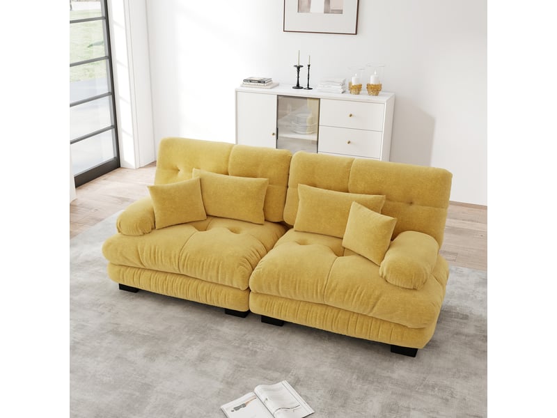  Canapé d'angle, canapé 2 places – jaune, coussins inclus, en chenille, style cloud  - Conforama A