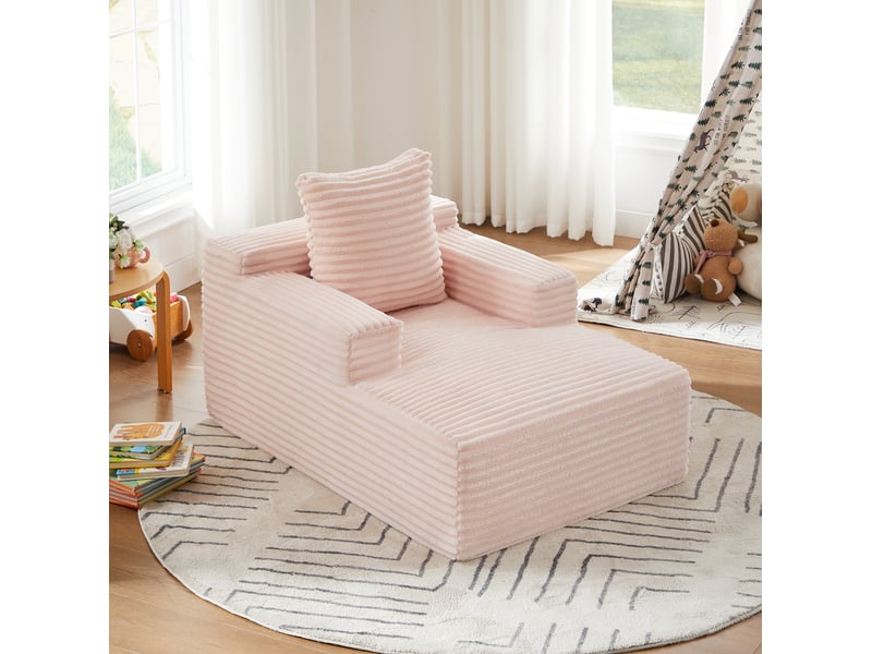Canapé 1 place chaise longue en velours côtelé rose, sans montage, idéal pour salon, bureau et appartement - Conforama B
