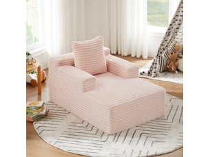 Canapé 1 place chaise longue en velours côtelé rose, sans montage, idéal pour salon, bureau et appartement