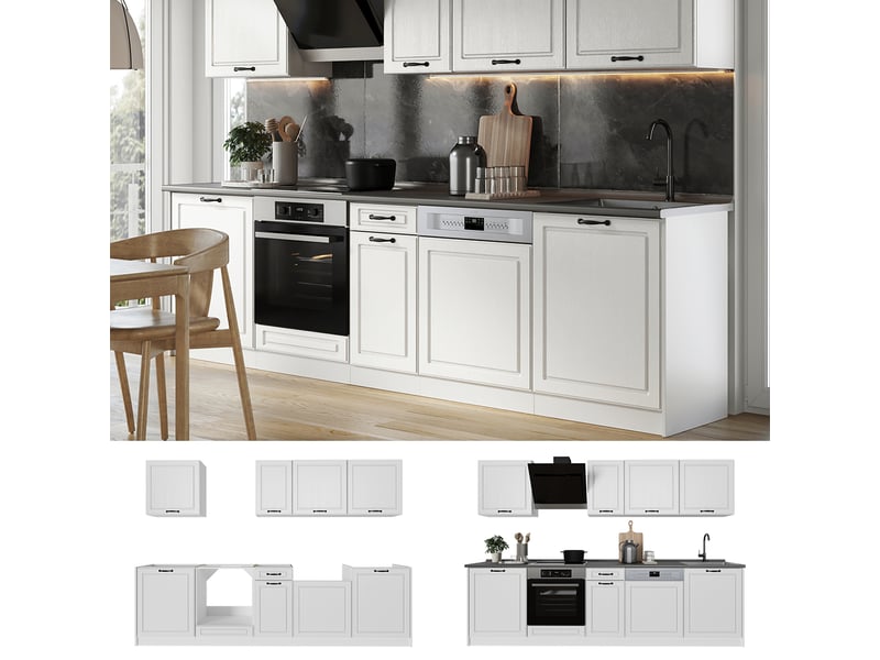  Vicco cuisine, blanc campagneblanc, 280cm plan de travail marbre  - Conforama D