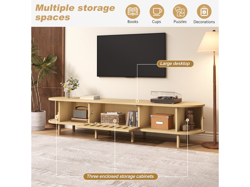  Meuble tv 1 porte et 2 portes tambour en mdf coloris bois clair 180x40x40 cm N625P390484E - Conforama E