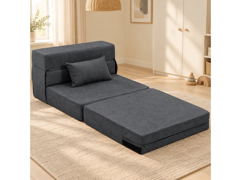  Fauteuil convertible ulevr 3 en 1 pliable en couchage 210 x 80 cm, coussin inclus, tissu aspect flanelle gris foncé  - Conforama E