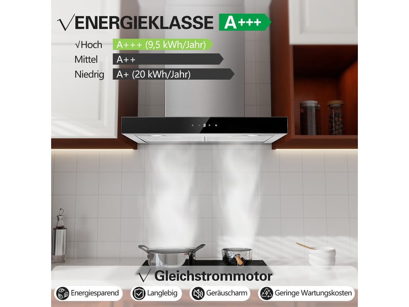  Hotte aspirante murale 60 cm en acier inoxydable argenté, hotte aspirante 450 m³h avec évacuation ou recyclage, commande tactile  - Conforama D