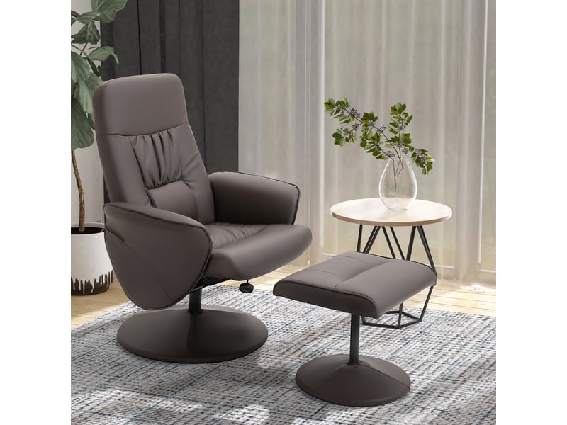  Ensemble fauteuil 2 pièces, fauteuil avec repose-pieds, fauteuil inclinable avec repose-pieds, réglable en hauteur, dossier inclinable, marron  - Conforama D