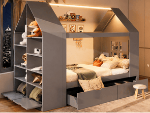 Lit cabane 90x200 cm <strong>BGSRYAO</strong> <strong></strong> coloris gris