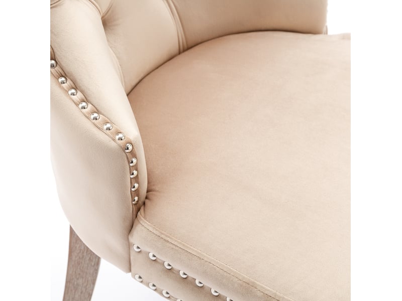  Lot de 6 chaises salle à manger en velours beige, assise rembourrée, dossier haut, pieds métal, design moderne élégant  - Conforama E