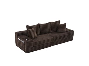 Canapé droit fixe <strong></strong> <strong></strong> 4 places Velours côtelé marron avec coffre de rangement