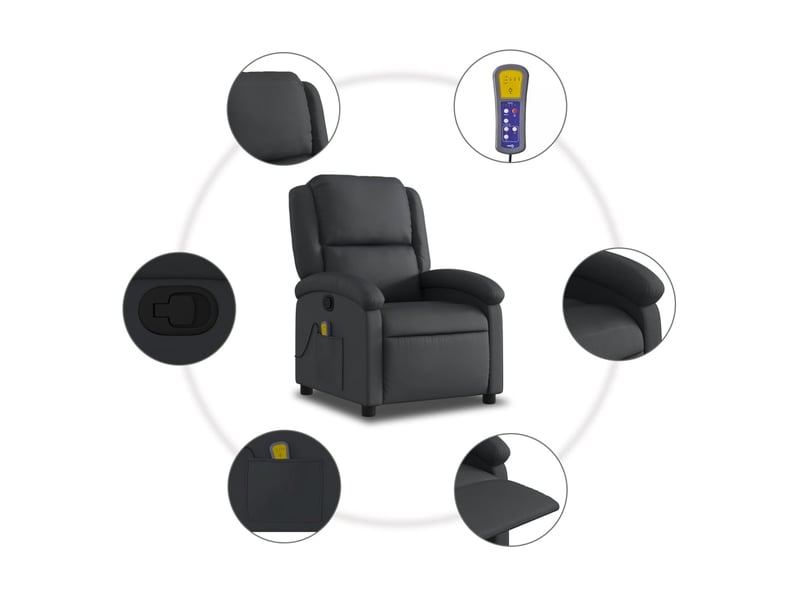 Fauteuil de relaxation tv fonction massage inclinable 6 points de massage en cuir véritable noir dec027028 - Conforama E