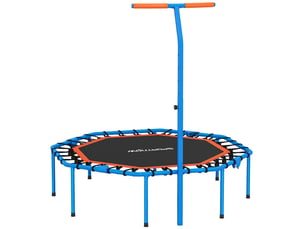 Trampoline de fitness pliable bleu, poignée réglable 98-126 cm, 32 élastiques, entraînement intérieur