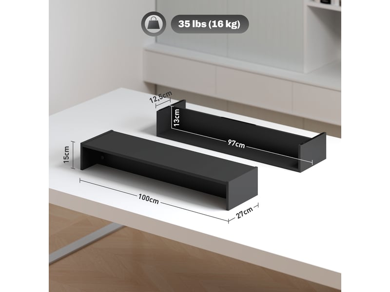  Rehausseur écran pc bureau support d'écran d'ordinateur de 100 cm support moniteur avec compartiments deux, noir  - Conforama C