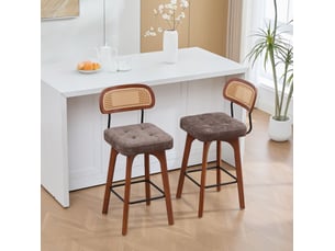 Lot de 2 tabourets de bar pivotants 360° 44x51x96 cm – marron – hauteur réglable et dossier en rotin