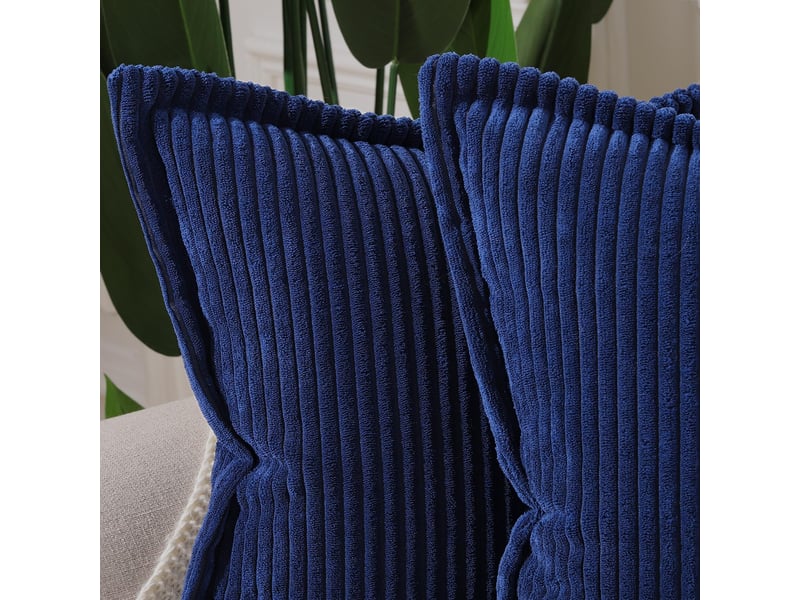  Lot de 2 housses de coussin en velours côtelé rayé boho housse de coussin douce pour canapé chambre à coucher bleu foncé 45 x 45 cm  - Conforama D