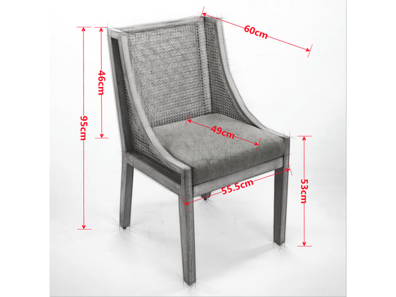  Chaise de salle à manger en bois massif avec accoudoirs décoratifs, assise en tissu effet lin, rotin synthétique, beige  - Conforama E