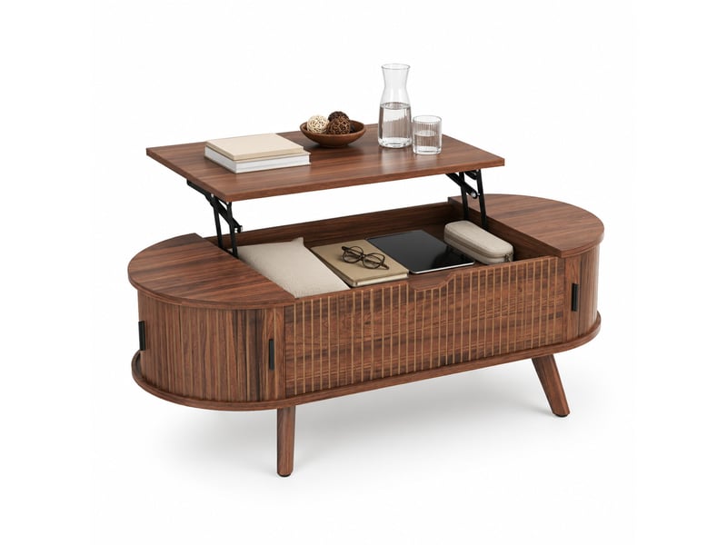 Table basse ovale 110x50x53,5 cm coloris noyer avec plateau relevable - Conforama A