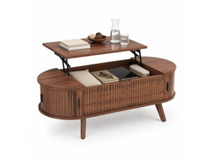 Table basse ovale 110x50x53,5 cm coloris noyer avec plateau relevable